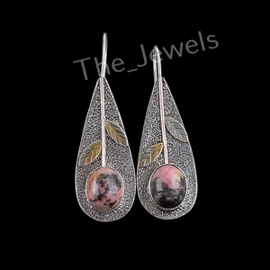 Natural Black Rhodonite Gemstone 925 Sterling Silver Jewelry Handmade Earrings - Picture 1 of 6