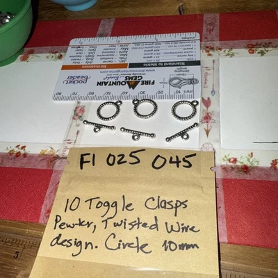 10 Toggle Clasps 10mm Round Pewter Twisted Wire Design. US Seller Fast Shipping - Image 1 of 4