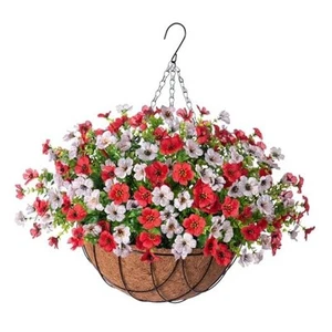 Artificial Silk Flowers Hanging Baskets Outdoors Indoors,Daisy with Eucalyptus  - Picture 1 of 8