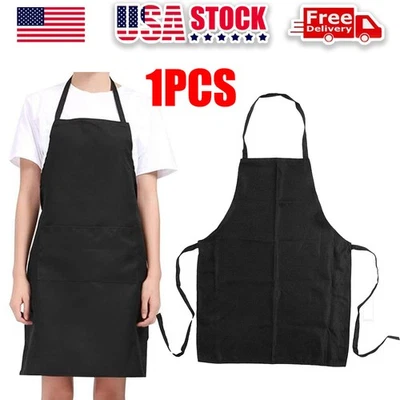 1PC Kitchen Chef Bib Apron Black Cooking 2 Pockets Butcher Catering Restaurant