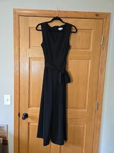 Calvin Klein sleeveless V neck wide leg black jumpsuit business festival sz8 - Picture 1 of 6
