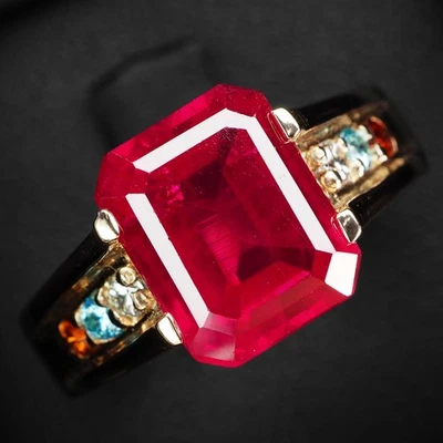 Anelli in argento sterling 925 placcato oro rosa con rubino rosso sangue... - Immagine 1 di 4