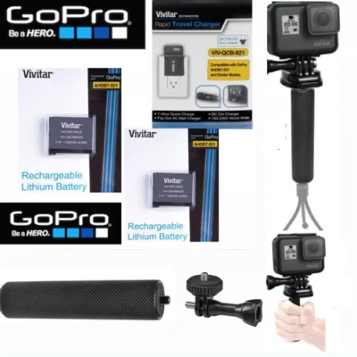 2X BATTERY FOR GOPRO HERO5 BLACK AABAT-001 + RAPID CHARGER +STABLE SPORTS GRIP - Image 1 of 4