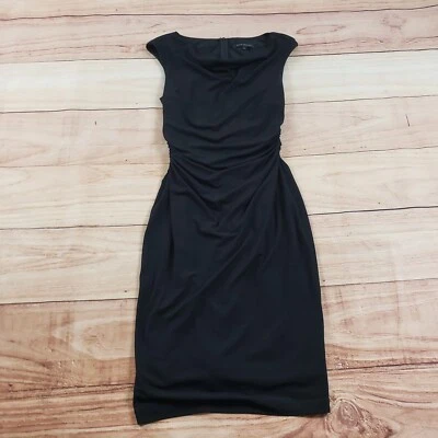 Vestido David Meister para mujer 2 negro acanalado cuello barco hasta la rodilla cóctel damas Foto 1 de 4