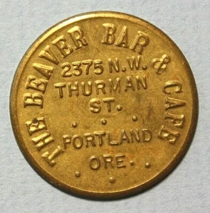 Portland Oregon Beaver Bar & Cafe Thurman Street Good for 25c Trade 29mm Token - Picture 1 of 2