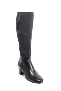Isabelle 102 Black Leather / Stretch Zip-Up Knee-High Heel Boots 38 / US 8 - Picture 1 of 8