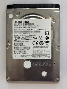 MQ01ACF050, HDKCC00HAA01 T, AA11/AV0A2C, 21 MAY 2018,Toshiba 500Gb 2.5" SATA HDD - Picture 1 of 2
