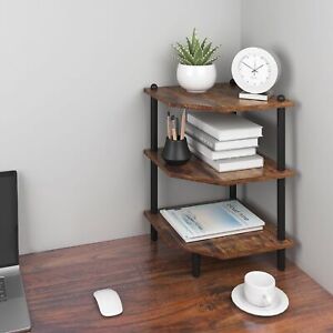 3 Tier Desktop Corner Stand Shelf for Storage Rustic Brown Rack for Small Spaces