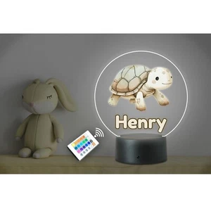 Luz nocturna LED de neón personalizada con nombre de animal para niños tortuga. Dormitorio infantil. - Imagen 1 de 4