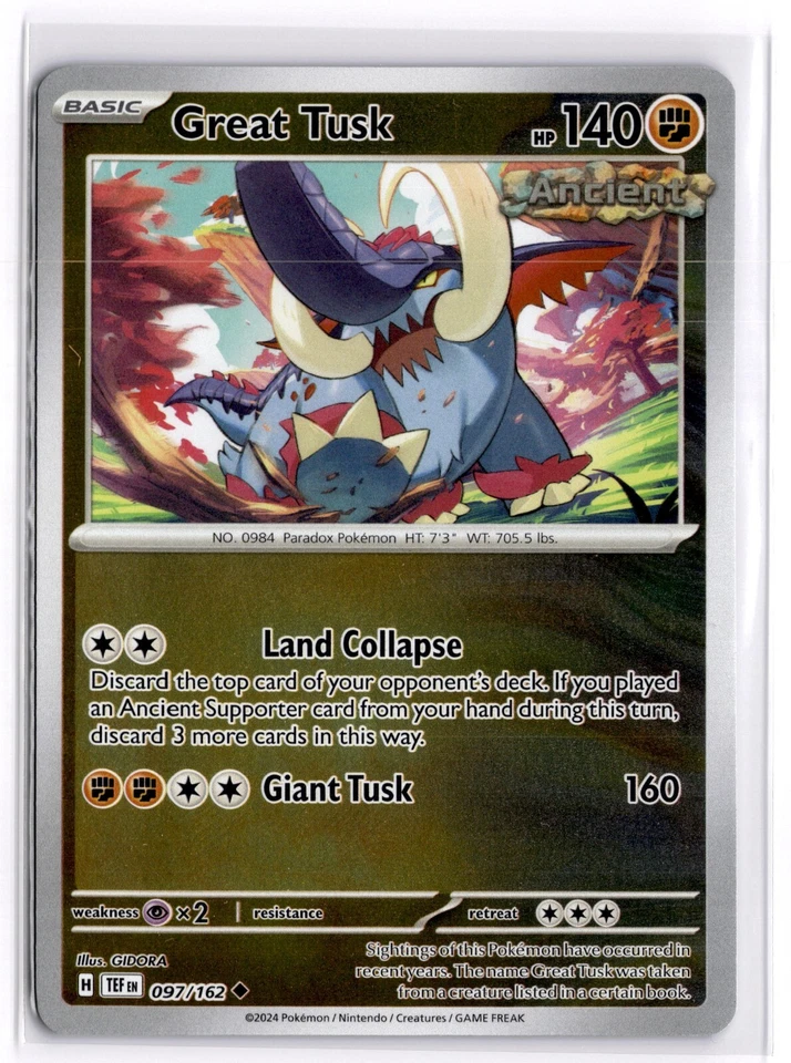 Pokemon TCG Great Tusk 097/162 Sv05: Temporal Forces Reverse Holo - Image 1 of 1