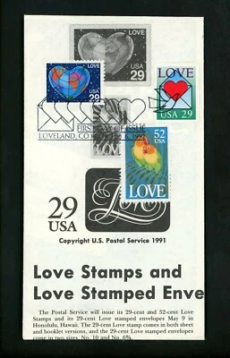 Ranto Cachet US FDC #2618 on 2535 w/ 2537 Love Stamps heart parrots 1992 - Image 1 of 2