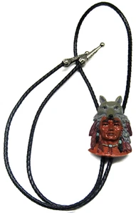 Bolo Tie Native American Indian Wolf Headdress Men Unique Western Accessory - Picture 1 of 4