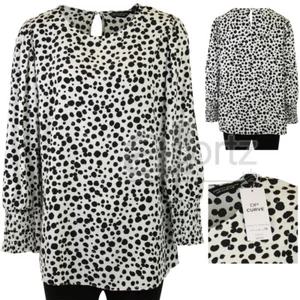 Nuevo top túnica Dorothy Perkins talla grande para damas mangas largas blanco negro manchas - Imagen 1 de 6