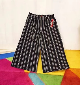 HOT KISS Black Red White STRIPED Palazzo CAPRI Pants Wide Leg TIE BELT Sz Large - Picture 1 of 11
