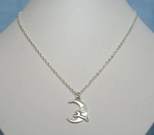 Cute Bunny Rabbit Hare Moon Pendant 18" Chain Necklace in Gift Bag - Picture 1 of 3