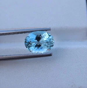 7x9 MM 2 Cts Real Top Blue Aquamarine Faceted Oval Gemstone For Jewelry Making - Picture 1 of 10