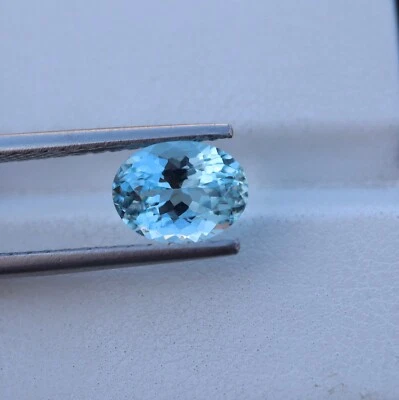 7x9 MM 2 Cts Real Top Blue Aquamarine Faceted Oval Gemstone For Jewelry Making - Image 1 of 4