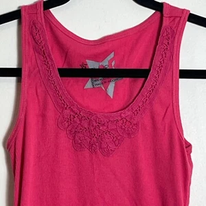 Nollie Hot Pink Ribbed Tank Top Womens Size M Cotton Poly Blend Raw Edge Top - Picture 1 of 6