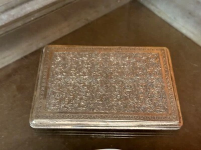 Antiguo estuche de cigarrillos persa islámico grabado a mano bisagra de resorte Foto 1 de 4