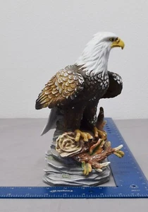 Ceramic Majestic American Bald Eagle Perched on Log - Picture 1 of 7