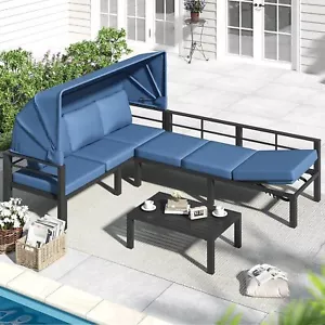 Outdoor Patio Metal Furniture Conversation Set with Foldable Canopy&Coffee Table - Picture 1 of 30