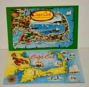 c1960 Postcard Map Cape Cod lot of 2 - Picture 1 of 5