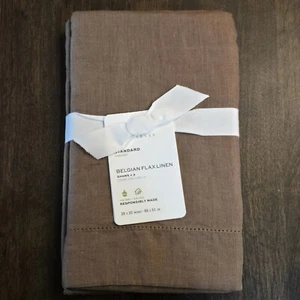 POTTERY BARN BELGIAN FLAX LINEN SHAM SET (2) STANDARD ~ TOFFEE - Picture 1 of 3