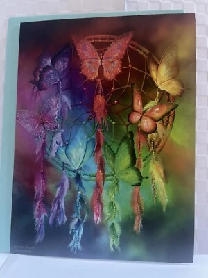 Happy Birthday Rainbow Butterflies Dreamcatcher Glitter Greeting Card Teal Env  - Image 1 of 4
