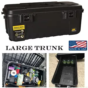 Rolling Storage Trunk Plastic Tote Lockable Sport Gear Utility Box Heavy Duty - Picture 1 of 7