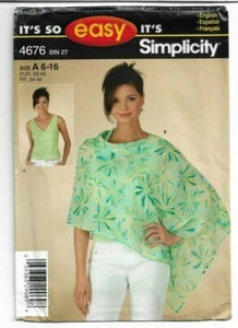 SIMPLICITY #4676 MISSES' SIZES 6-16 PULLOVER FITTED TOP & PONCHO PATTERN UNCUT - Picture 1 of 4