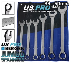 BERGEN JUMBO Spanners 6pc Combination Wrench Spanner Set 33 34 36 41 46 50mm HGV - Picture 1 of 12