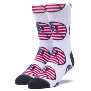 HUF Worldwide "Bummer USA" Crew Socks (White) Men's Graphic Print Sock - Picture 1 of 1
