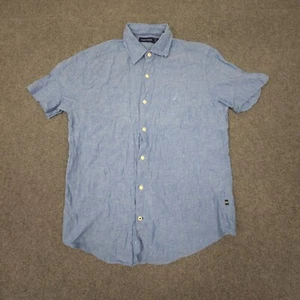 Nautica Shirt Mens SMALL Blue 100% Linen Short Sleeve Button Up Casual Size S - Picture 1 of 10