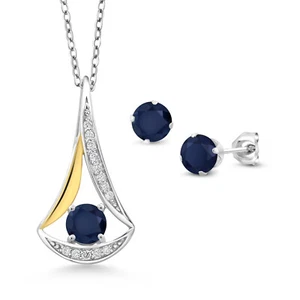 925 Sterling Silver and 10K Yellow Gold Sapphire and White E-F Lab Grown - Picture 1 of 3