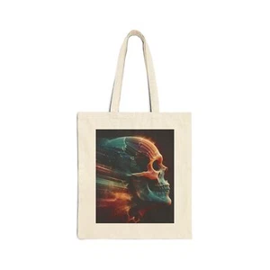 Cotton Canvas Tote Bag Fading Skull in Futuristic Style Design 3, Gift - Picture 1 of 15