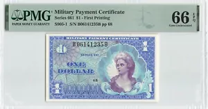 MILITARY PAYMENT CERTIFICATE MPC 1 Dollar, Series 661, S905-1 PMG 66 EPQ Gem UNC - Picture 1 of 2