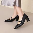 Womens Pointed Toe Mary Jane Mid Block Heel Ankle Strap Buckle Shoes Party 39 38