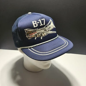 Vintage Air Force B-17 Trucker Mütze Mesh Cap Snapback Militär Flugzeug weiß geflochten Seil - Bild 1 von 9