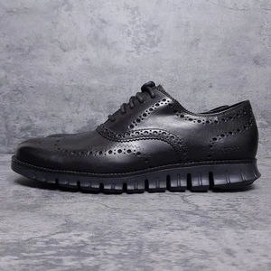 COLE HAAN Zerogrand Wingtip Oxford Leather Shoes Mens Size 10 M Black C20719 - Picture 1 of 7