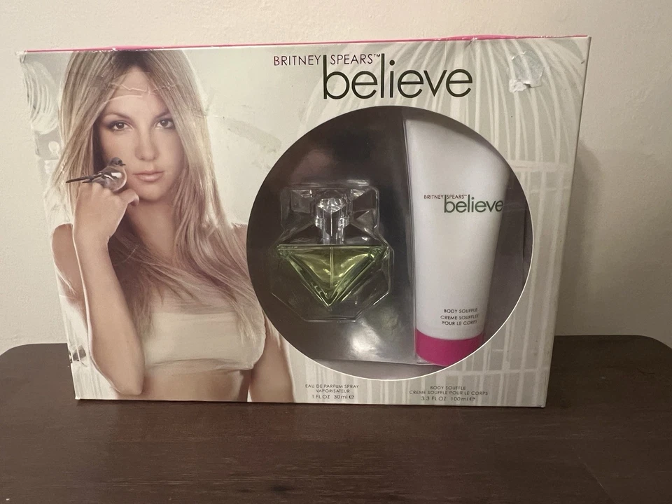 Believe by Britney Spears 香水 + Body Souffle Creme HTF NOS 罕见 全新 未开封 — 第 1/4 张图片