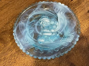 3.5" Moser Lt Blue Slag Glass Pee Wee Mini-Plate - ALL THE WORLD LOVES A CLOWN - Picture 1 of 4