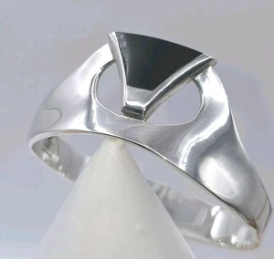 Vintage Sterlingsilber 925 schwarzer Onyx Modernist aufklappbares Statement-Armband 7" - Bild 1 von 17