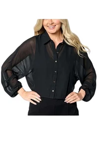 Colleen Lopez Women's Button Front Dolman-Sleeve Top Black - Picture 1 of 1