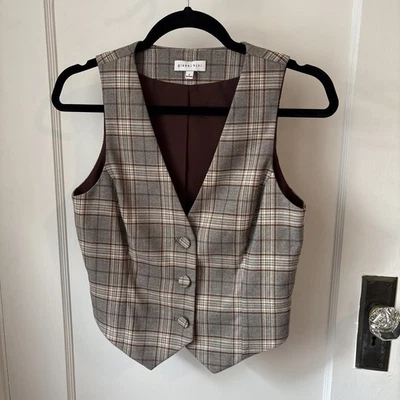 Женский коричневый жилет Gianni Bini в клетку на пуговицах размер 2 - Изображение 1 из 4
