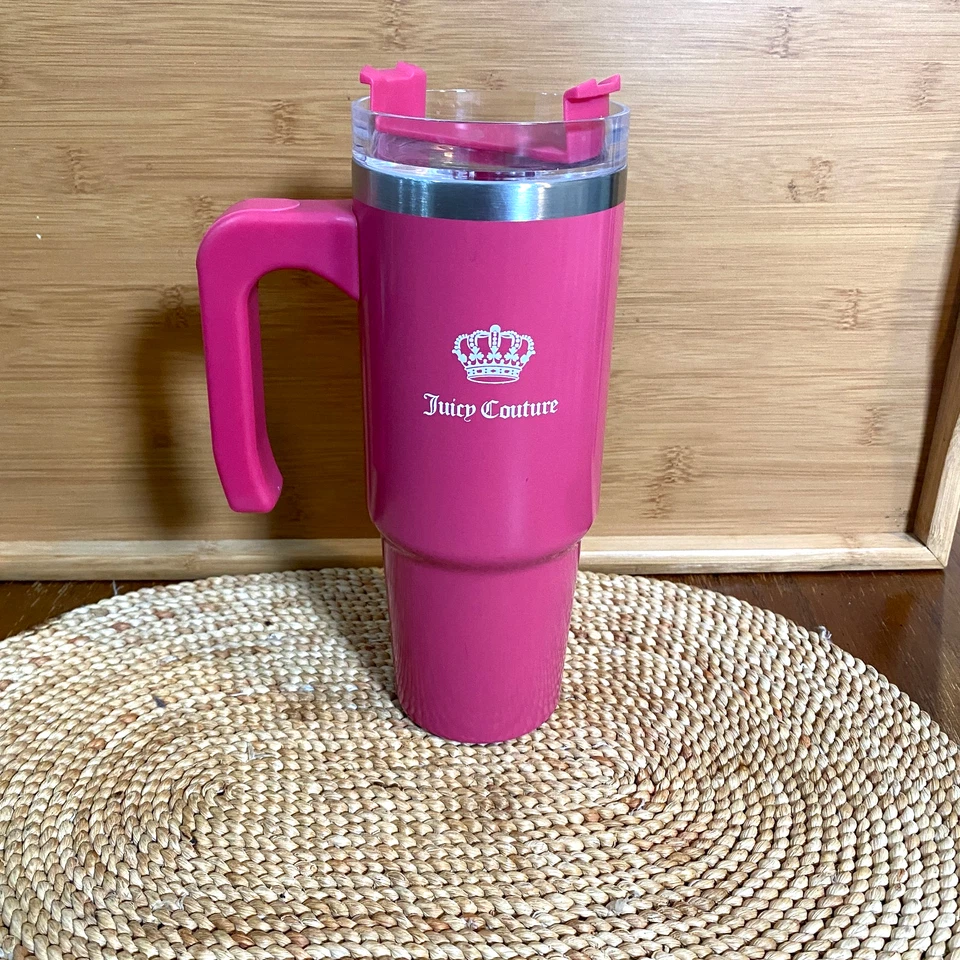 Taza de viaje Juicy Couture rosa vaso de acero inoxidable de 30 oz con tapa de mango Foto 1 de 4