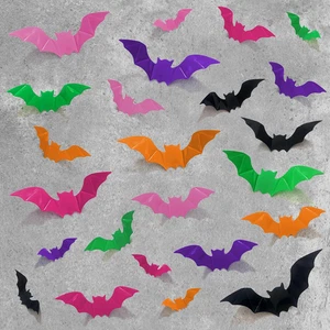 96PCS Halloween Bat Wall Decal - 6 Vibrant Colors (Pink, Black, Orange, Rose Red - Picture 1 of 12