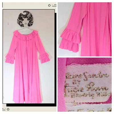 复古 Claire Sandra Lucie Ann 亮粉色女主人正装礼服褶皱 M — 第 1/4 张图片