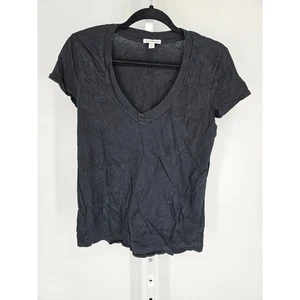 Standard James Perse Womens Sz 4 Short Sleeve V Neck T Shirt Black - Picture 1 of 3