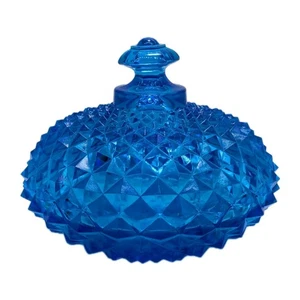 Vintage Cobalt Blue Cut Crystal Lidded Bowl MC Crystal Mexico Midcentury 6.5" - Picture 1 of 7
