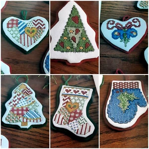 Cross Stitch Pattern Christmas Holiday PATCHWORK ORNAMENTS Six Designs Tree - Picture 1 of 10